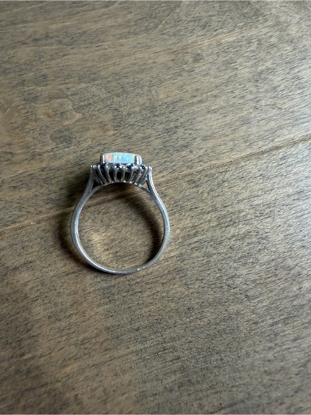 Sterling Opal Halo Ring with Blue Sapphire Accents - White Opal sz 10.5 - Picture 3 of 7